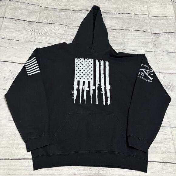 Grunt Style Hoodie Mens Size Large Black Rifle Flag America Pullover Sweatshirt - Picture 1 of 10